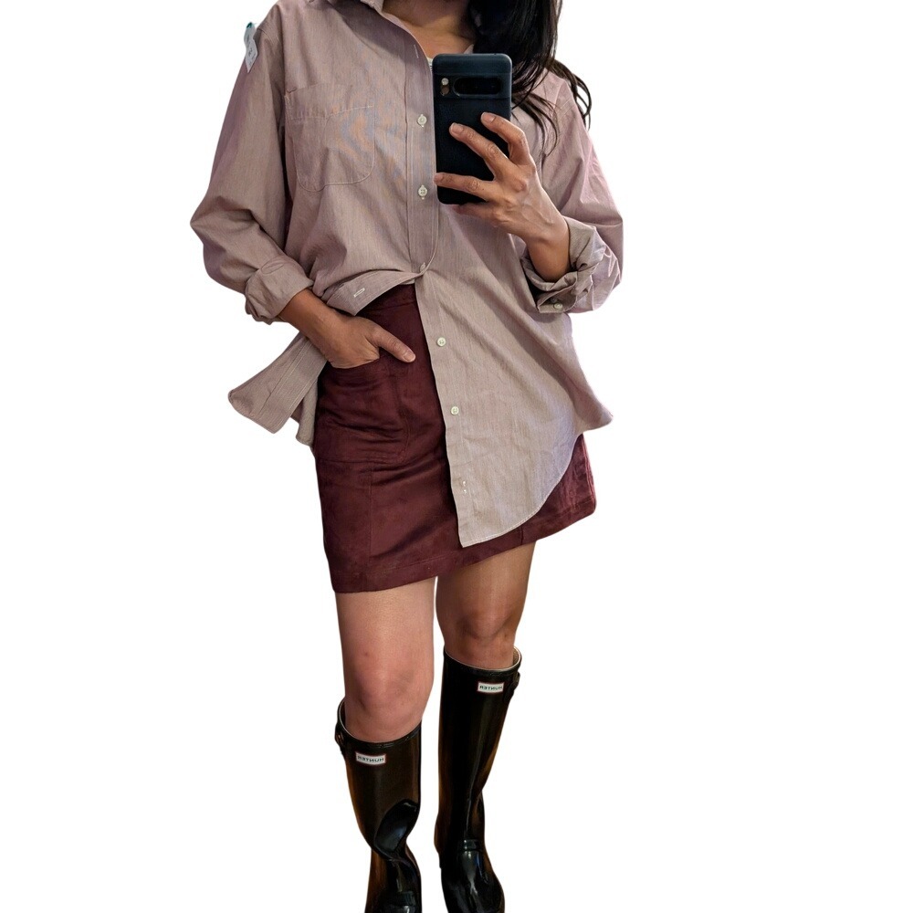 Retro Vibe Suede Like Burgundy Maroon Preppy A Line Mini‎ Skirt Front Pockets 6